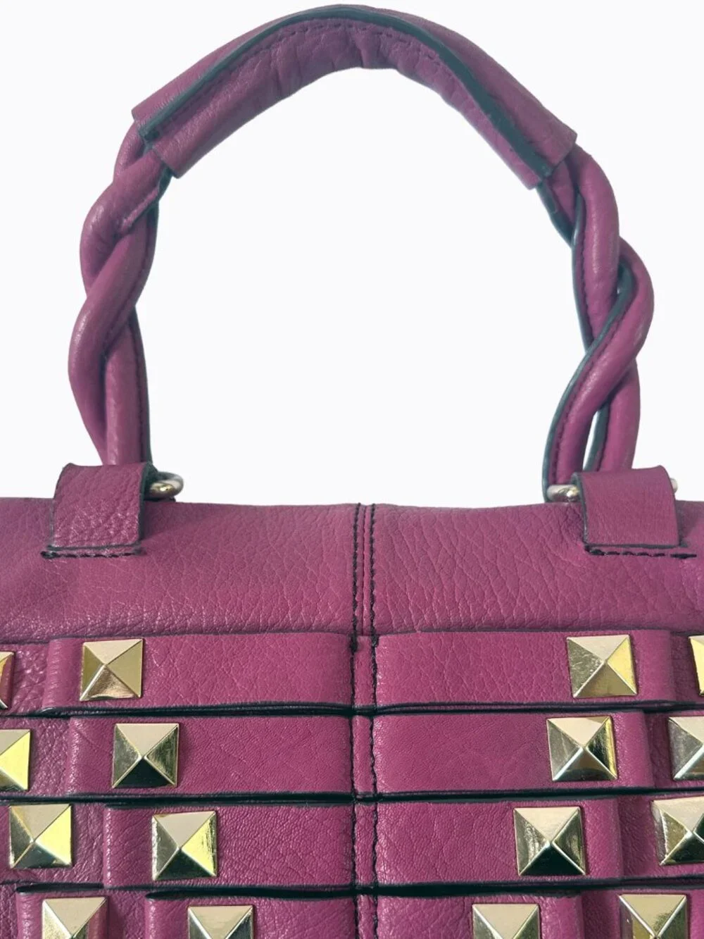 Vtg Hype Leather Satchel Bag Magenta Fuchsia Studded Y2K Biker Moto Purse 00s